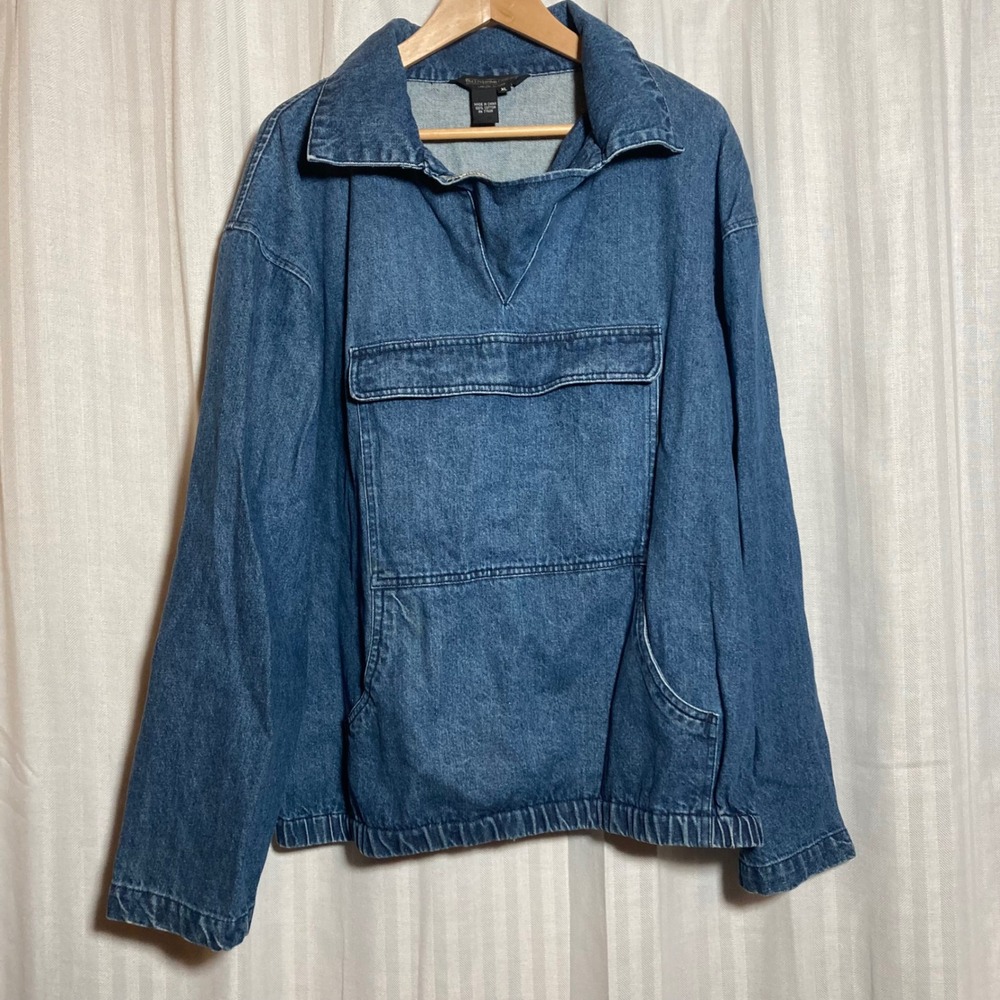 Vtg The J Peterman Co Lexington Kentucky Men XL 90s Denim Anorak Pullover Jacket